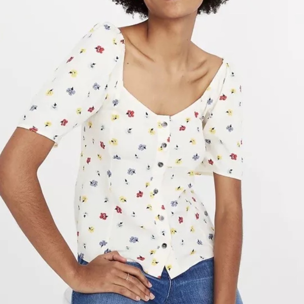 Madewell floral puff sleeve smocked blouse